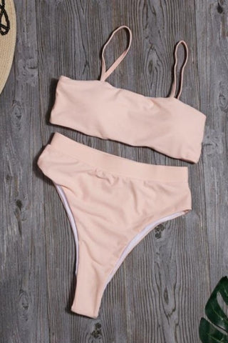 Solid High Waist Bikini Set - Pink/Medium