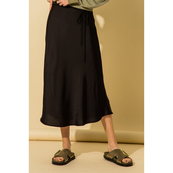 Satin Midi Skirt With Self Tie