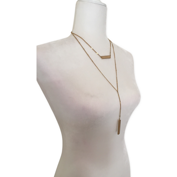 Crave Layered Goldtone and Ivory Wood Bar Y Necklace