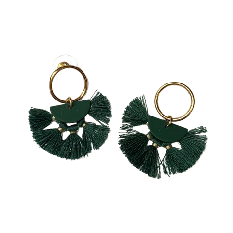 Green Half Moon Tassel Earrings