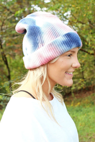 Pink and Navy Tie-Dye Beanie